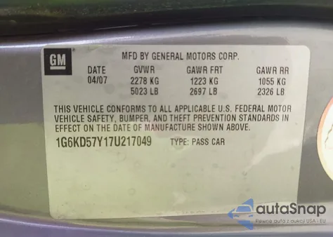 2007 Cadillac Dts V8 from USA, damaged, VIN 1G6KD57Y17U217049